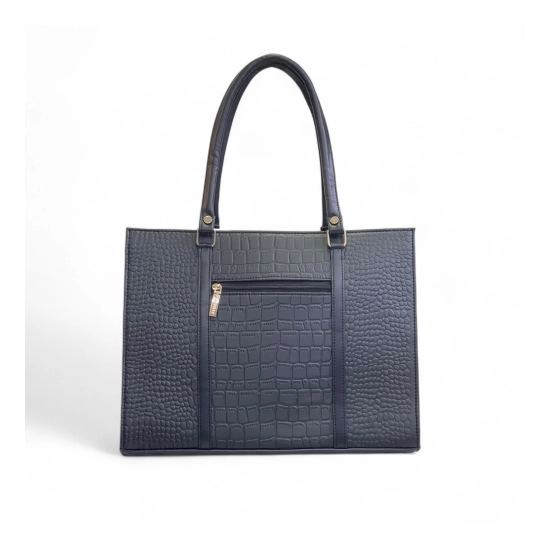 Generic Women's Polyurethane Croco Shoulder Tote Bag (Black)