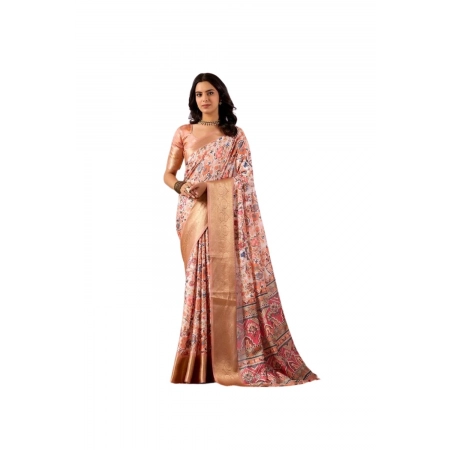 Generic Women's Faux_Silk Printed Saree With Unstitched Blouse 5.5Mtr (Peach)