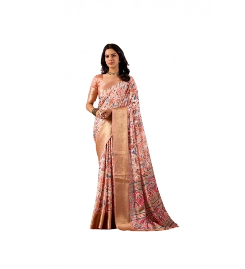 Generic Women's Faux_Silk Printed Saree With Unstitched Blouse 5.5Mtr (Peach)