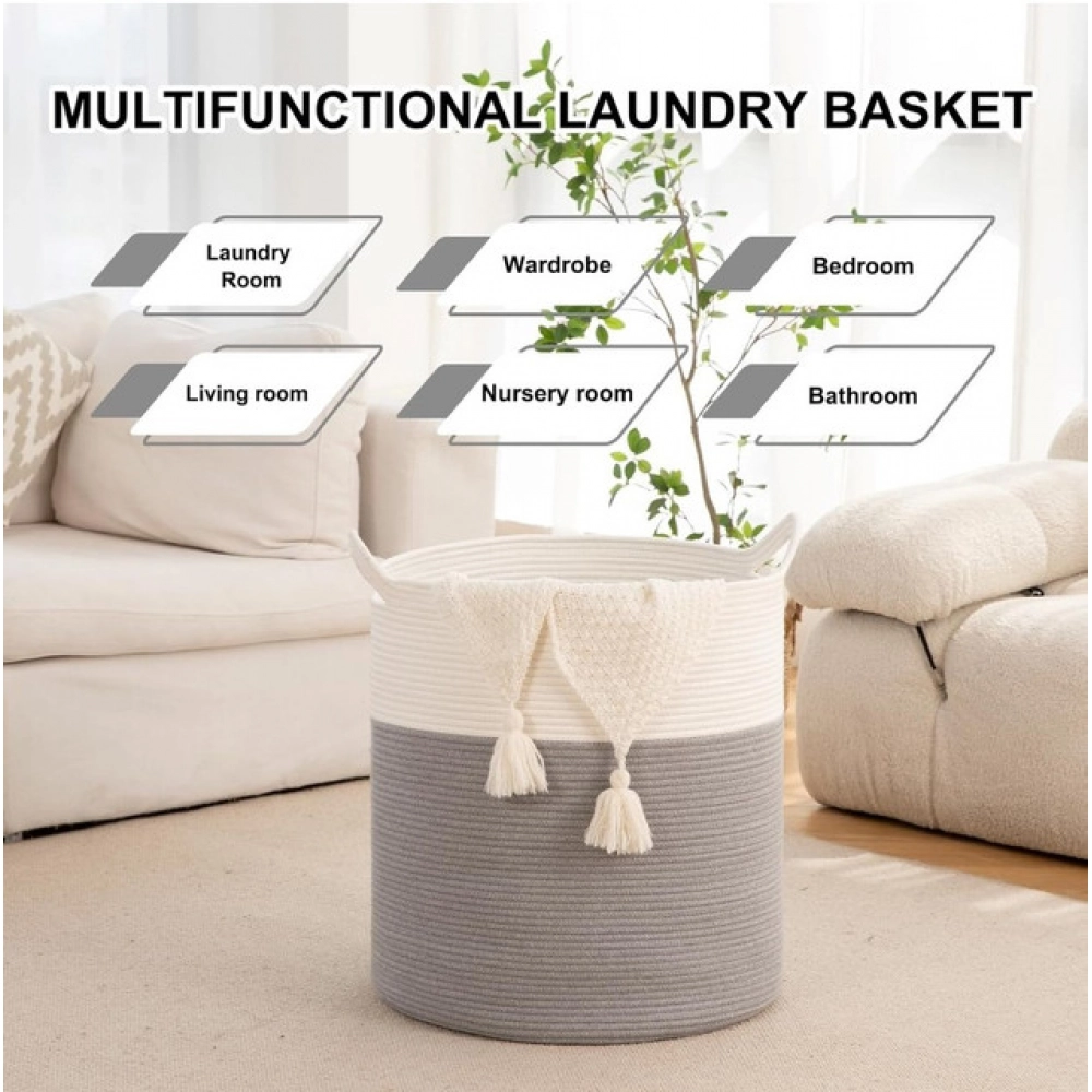 Generic Cotton 12x14 Inch-1 Pcs Storage Basket For Clothes With Out Lid (Gray-White)
