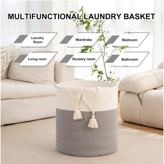 Generic Cotton 12x14 Inch-1 Pcs Storage Basket For Clothes With Out Lid (Gray-White) Generic Cotton 12x14 Inch-1 Pcs Storage Basket For Clothes With Out Lid (Gray-White)