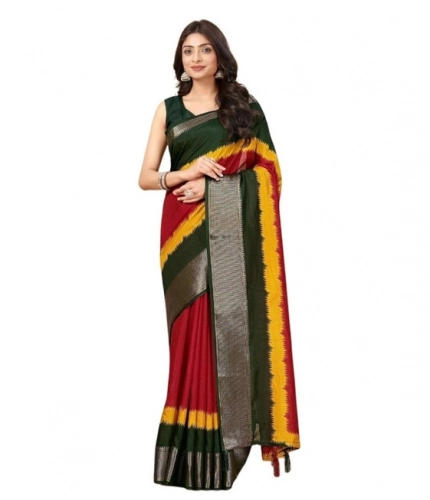 Generic Women's Cotton Silk Solid Saree With Unstitched Blouse 5.5Mtr (Multicolor)