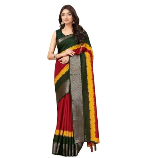 Generic Women's Cotton Silk Solid Saree With Unstitched Blouse 5.5Mtr (Multicolor)
