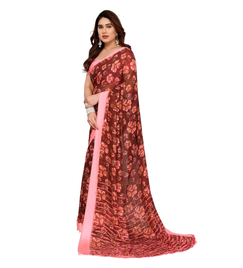 Generic Women's Georgette Printed Saree With Unstitched Blouse 5.5Mtr (Maroon)