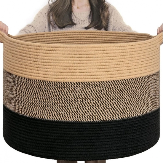 Generic Cotton Pack Of_1 Mix 16x14 Inch Storage Basket For Clothes With Out Lid (Multicolor)
