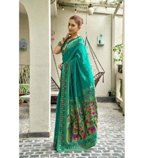 Generic Women's Silk Blend Woven Saree With Unstitched Blouse 5.5 Mtr (Green)