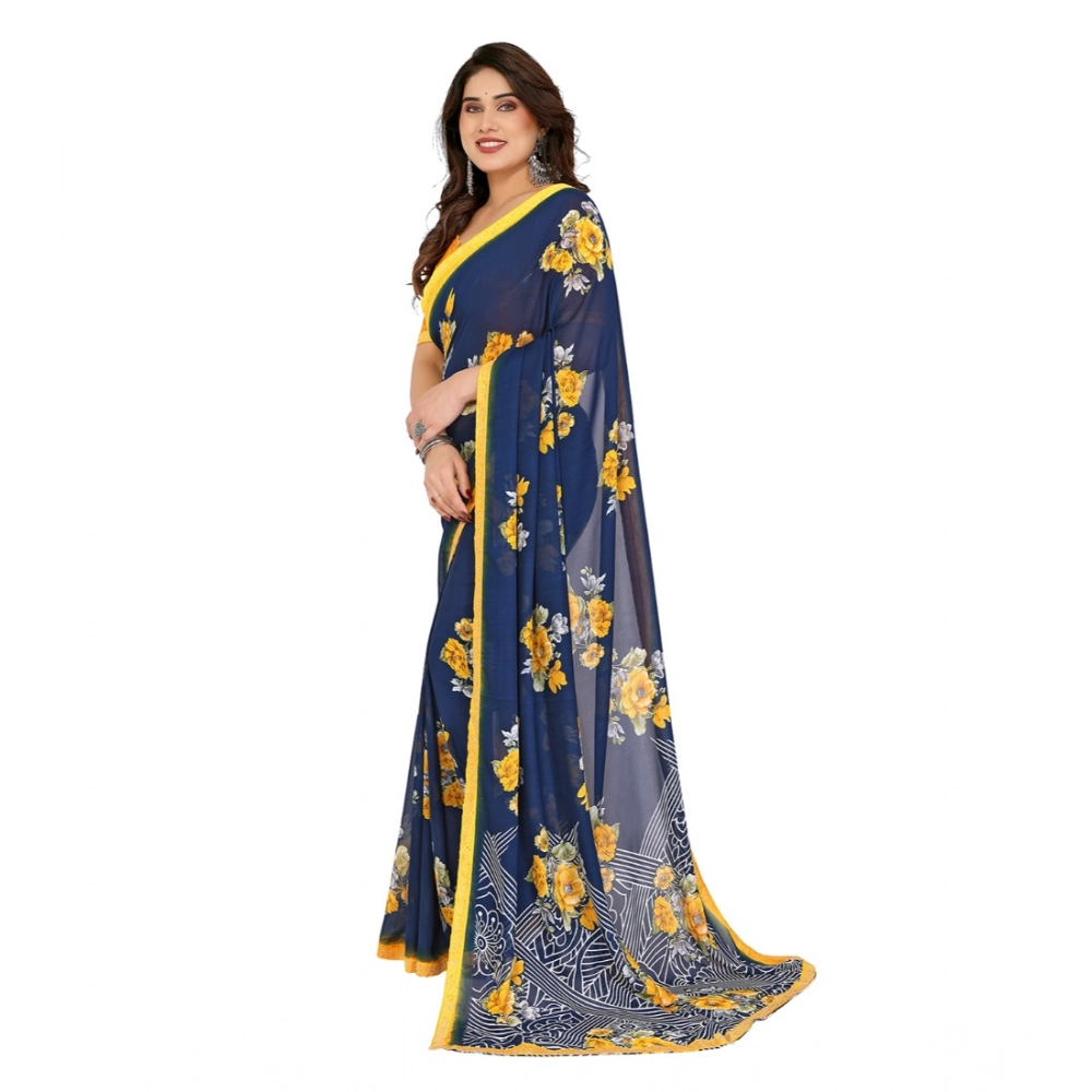 Generic Women's Georgette Printed Saree With Unstitched Blouse 5.5Mtr (Blue) Generic Women's Georgette Printed Saree With Unstitched Blouse 5.5Mtr (Blue)