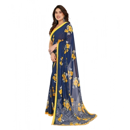 Women's Georgette Printed Saree With Unstitched Blouse 5.5Mtr (Blue) Women's Georgette Printed Saree With Unstitched Blouse 5.5Mtr (Blue)