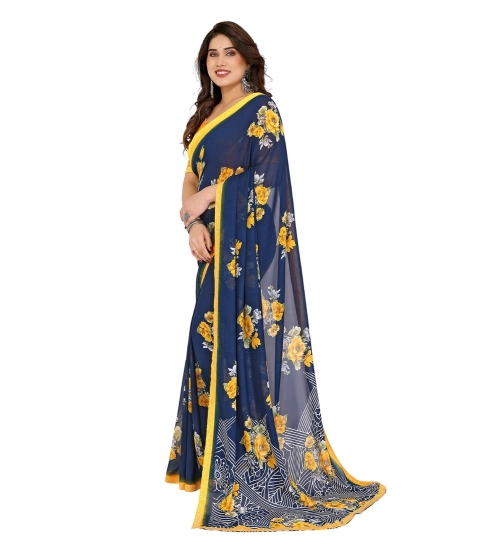 Generic Women's Georgette Printed Saree With Unstitched Blouse 5.5Mtr (Blue)