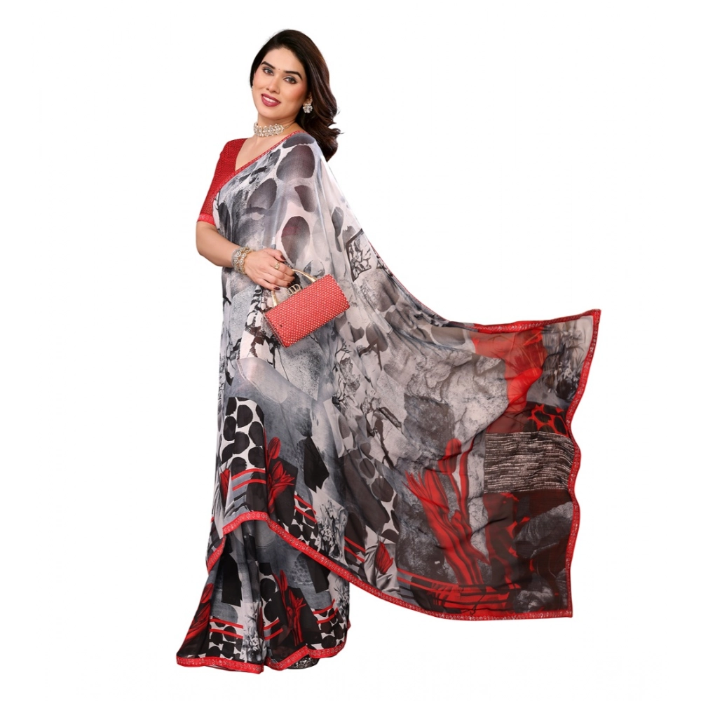 Generic Women's Georgette Printed Saree With Unstitched Blouse 5.5Mtr (Red) Generic Women's Georgette Printed Saree With Unstitched Blouse 5.5Mtr (Red)