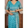 Generic Women's Faux Linen Floral Print Ready to wear Saree With Unstitched Blouse 5.5Mtr (AquaBlue)