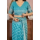 Generic Women's Faux Linen Floral Print Ready to wear Saree With Unstitched Blouse 5.5Mtr (AquaBlue)